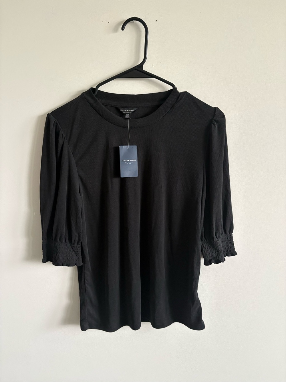 Lucky Brand Black Short-Sleeve Smocked Cuff Tee